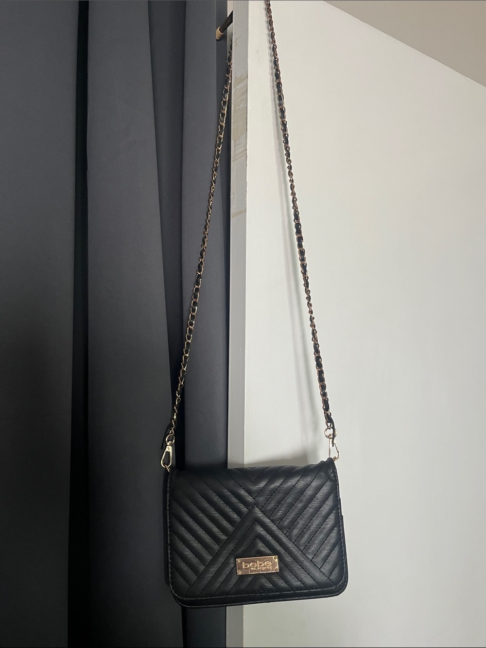 bebe Black Quilted Chain Strap Crossbody